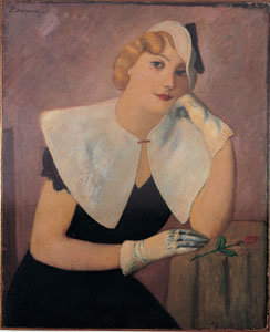 Piero Marussig - Donna con fiore, 1927 - Olio su tela, cm 75 x 61 - Collezione privata