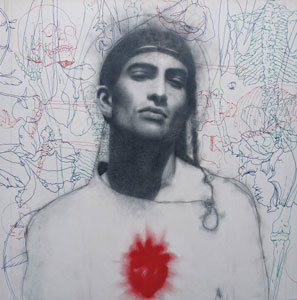 Omar Galliani, Santi, 2006-2007, matita su tavola, inchiostro 200 x 200 cm