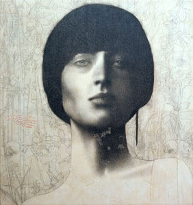 Omar Galliani, Santi, 2006, matita su tavola 150 x 150 cm