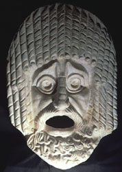 Maschera tragica maschile, Marmo bianco, Provenienza sconosciuta. Prima metà del I sec. d.C. - Museo Nazionale Romano- Terme di Diocleziano, Dim. h. cm 90; l. cm 70