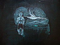 Avish Khebrehzadeh/MACRO - Boy and Pelican, 2007 40,6 x 50,8 cm (16×20 inches), pittura a olio su gesso e legno