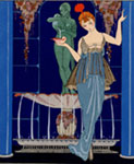 George Barbier (1882-1932), La Fontaine de coquillages, da Gazette du Bon Ton, marzo 1914, pochoir, cm 25x20, Venezia, Centro studi di Storia del tessuto