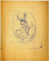 Lucio Fontana, Resurrezione (studio per formella), s.d., penna a sfera su carta avorio a grana fine, mm. 323 x 256