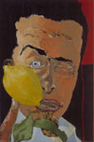 Francesco Clemente, Senza titolo (Autoritatto con limone), 1980, 29,50x20, olio su tela