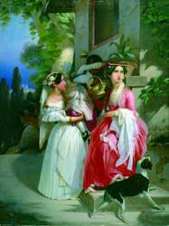 Émile Jean Horace Vernet (1789-1863), Giovani donne in costume di Ariccia e di Nettuno presso un’edicola, sullo sfondo di Ariccia, olio su tela, Collezione privata