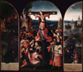 Hieronymus Bosch, Trittico di santa Liberata, a) Sant’Antonio; b) Martirio di santa Liberata; c) I viandanti e il porto, 1505, olio su tavola, a cm 105 x 27,5, b cm 105 x 63, c cm 105 x 28