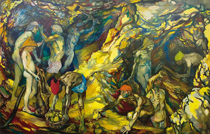 Renato Guttuso, La zolfara, 1953, olio su tela, cm 201,5 x 311, Museo d'Arte Moderna Mario Rimoldi - Regole d'Ampezzo