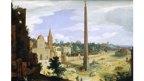 Van Nieulandt Willem, Veduta di Piazza del Popolo, olio su tavola, sec. XVII primo quarto, 1600-1625
