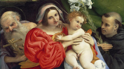 Lorenzo Lotto, La Vergine e il Bambino con San Girolamo e san Nicola da Tolentino (Particolare), 1523–1524 olio su tela, cm 94,3 x 77,8 Boston, Museum of Fine Arts