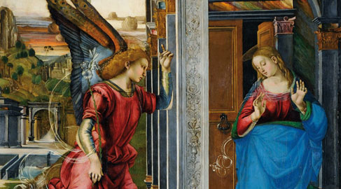 Luca Signorelli, Annunciazione (particolare), Volterra, Pinacoteca civica, olio su tavola, cm. 258 x 190, 1491