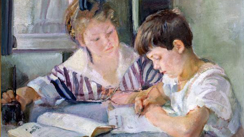 Armando Spadini (Firenze, 1883- Roma, 1925), Bambini che studiano, 1918, olio su tela, 87x101 cm, Roma, Banca d'Italia