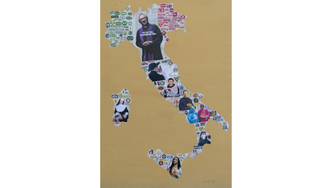 Marco Gerbi, "Fedeli" - acrilico e collage su cartone - 2011 - 100x70 cm