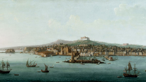 A.Joli Veduta panoramica di Napoli dal mare