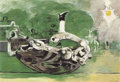 Graham Sutherland, Poised Form in a Landscape, 1969, olio su tela cm 117 x 170