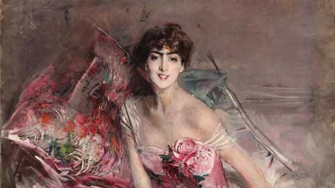 Giovanni Boldini: La signora in rosa, 1916 Olio su tela, cm 163 x 113 Ferrara, Gallerie d’Arte Moderna e Contemporanea, Museo Giovanni Boldini (particolare)