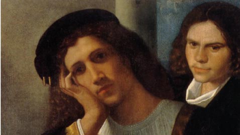 Giorgione, Doppio ritratto, 1502 circa, Italia, Roma, Museo Nazionale del Palazzo di Venezia, inv. PV.902,dipinto: olio su tela, dimensioni: (AxL) 80x75 cm, paticolare