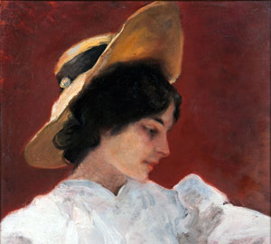 Pompeo Mariani, Il cappellino giallo, Olio su tela, 59,5 x 46 cm