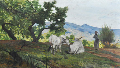 Giovanni Fattori, Paesaggio con buoi, 1890, olio su tela, cm 70x135