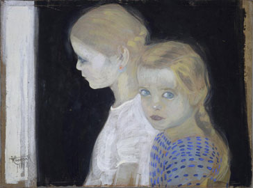 Felice Casorati: Le due bambine, 1912 . Tempera su cartone 