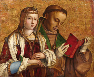 Francesco Zaganelli (1470 ca.-1532 ca.), Santa Caterina d’Alessandria e San Ludovico da Tolosa, olio su tavola, cm 55,3 x 66,7
