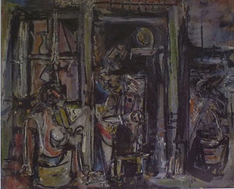 Emilio Vedova, La casa del pescatore (Burano), 1946, olio su carta, 50x60 cm