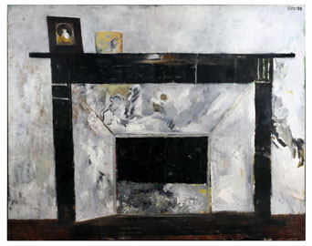 Mario Lattes, “Il caminetto”, 1988, olio su tela, cm 80 x 100