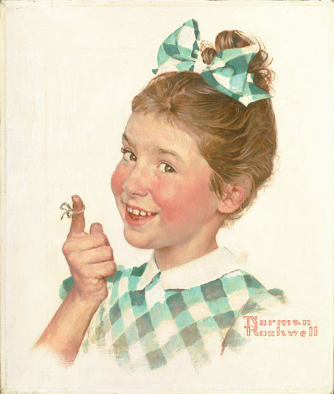 Norman Rockwell - Girl with String, Kellogg Company Corn Flakes advertisement, 1955. Olio su tela. ©Norman Rockwell Family Agency. All rights reserved. Norman Rockwell Museum Collections
