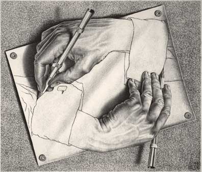 Maurits Cornelis Escher, Mani che disegnano / Drawing Hands, 1948, Litografia, 28,20x33,20 cm, The M.C. Escher Holding b.V., All M.C. Escher works © 2015 The M.C. Escher Company. All rights reserved