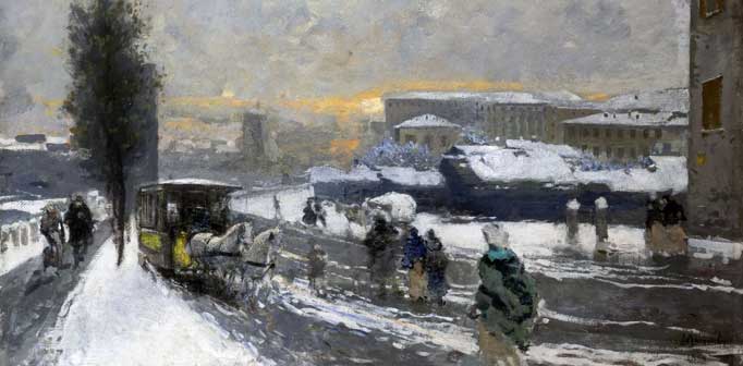 Mosè Bianchi, Neve a Milano, 1895, Olio su tavola, 48,5 x 73,5 cm