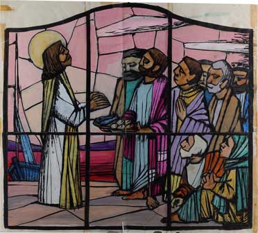 Silvio Zanella La moltiplicazione dei pani e dei pesci, studio per la vetrata Chiesa di Sant’Antonio, Gallarate acquerello, 61x67,5, 1962