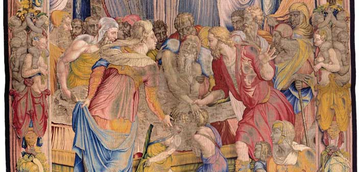 Giacobbe benedice i figli di Giuseppe, 1550-1553, disegno e cartone di Agnolo Bronzino, atelier di Nicolas Karcher, Firenze, Soprintendenza Speciale PSAE e per il Polo Museale