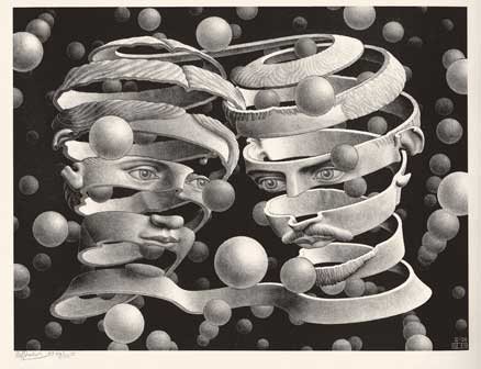 Maurits Cornelis Escher, Vincolo d’unione / Bond of Union, 1955, Litografia, 25,30x33,90 cm, Collezione Giudiceandrea Federico, All M.C. Escher works, © 2015 The M.C. Escher, Company. All rights reserved