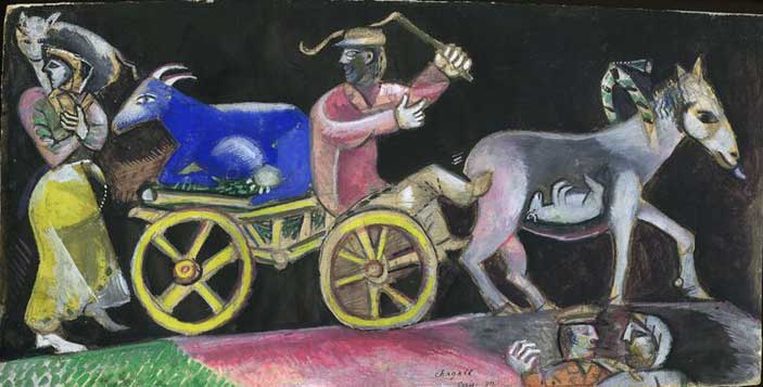 Marc Chagall, Studio per Il mercante di bestiame, 1912, Gouache e grafite su carta, 15,7x31 cm, Lascito Jules Lubell, New York, all'American Friends of the Israel Museum, in memoria della nonna Chaya Austern Fuchs Chagall ® by SIAE 2015