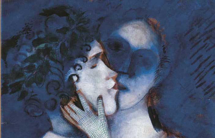 Marc Chagall: Gli amanti in blu, 1914, gouache e pastello su carta, 49 х 44 cm collezione privata © Marc Chagall, by SIAE 2015 