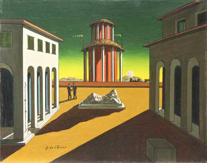 Giorgio De Chirico, Piazza d'italia 1953 bassa olio su tela 50x40 - Mostra a Castrocaro Terme