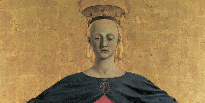 Piero della Francesca, Madonna della Misericordia, 1445-1462, olio su tavola. Museo Civico, Sansepolcro (particolare)