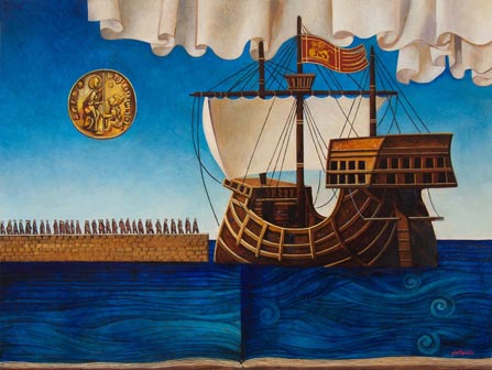 Franco Fortunato, Imbarco, olio su tela cm 60x80