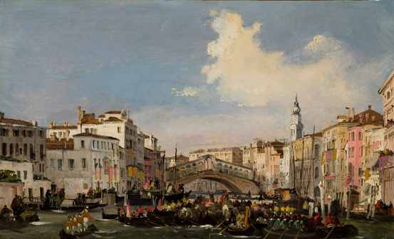 Ippolito Caffi, Venice: Regata on the Grand Canal, before 1848-1849, Oil on stiffened card, 25,5x41,5 cm