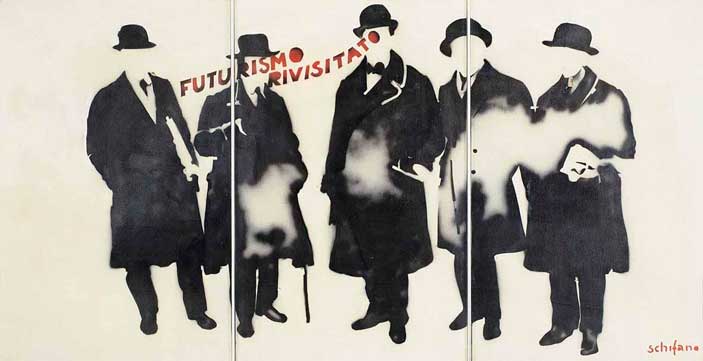 Mario Schifano, Futurismo rivisitato, 1965, smalto e spray su tela e perspex - Mostra Pop Art