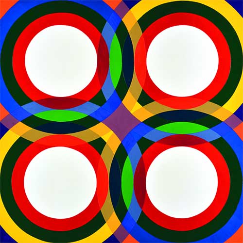 Paolo Minoli, Programma 5 fase 6 AR, Compenetrazioni rotatorie e loro risultanze, 1972. Acrilico su tela, 160 x 160 cm