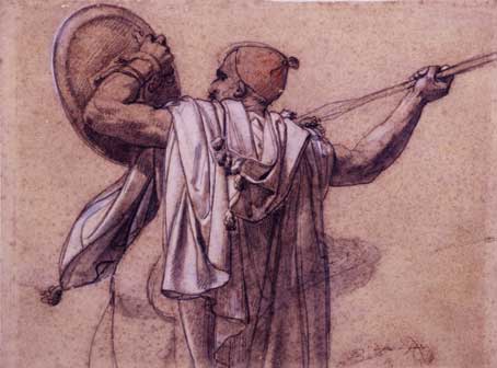 Anne-Louis Girodet de Roussy-Trioson, Arabo visto di spalle, rivolto a sinistra, mentre alza la sua lancia e il suo scudo, 31 x 41 cm, Parigi, collezione Prat, Diritti riservati