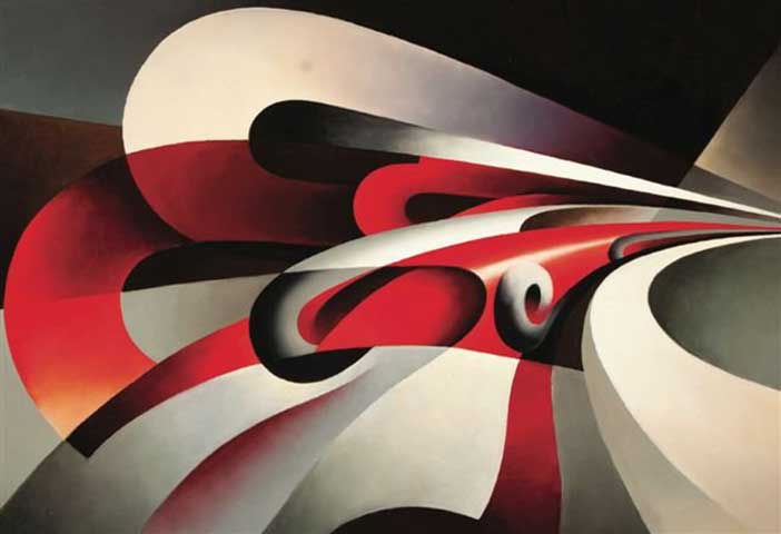 Tullio Crali, Le forze della curva, 1930, olio su tela, 69x89 cm, collezione privata - Mostra " Venti futuristi "