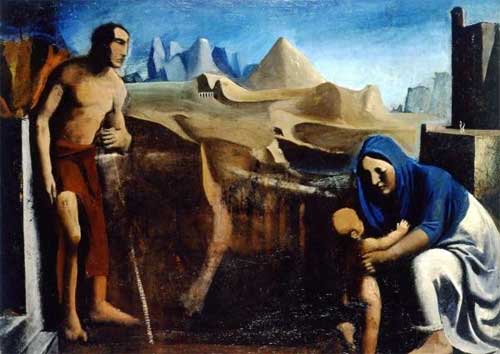 Mario Sironi, La famiglia/La famiglia del pastore, 1927, olio su tela - In mostra alla Galleria d’Arte Moderna di Roma