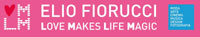 Logo mostra Elio Fiorucci, Love Makes Life Magic
