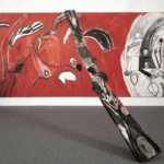 Mimmo Paladino, ARA, olio su tela e legno dipinto, cm 200 x 600 + legno cm 5 x 36 x 380, 1982