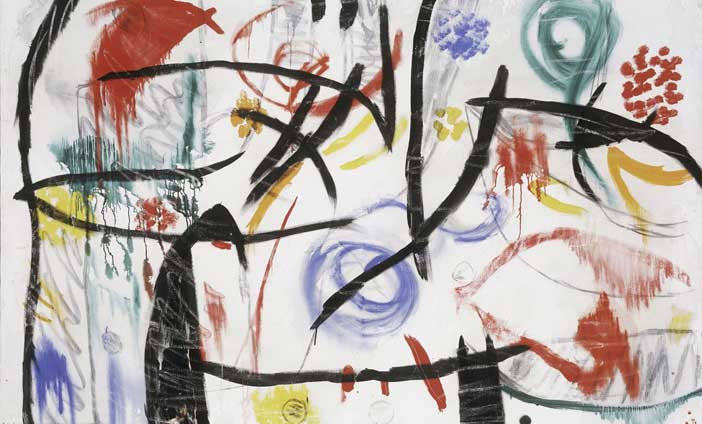 Joan Miró, Untitled, 1968-72, Oil, acrylic, charcoal and chalk on canvas, 130,6x195,5 cm, © Successió Miró by SIAE 2017, Archive Fundació Pilar i Joan Miró a Mallorca, Foto: Joan Ramón Bonet & David Bonet