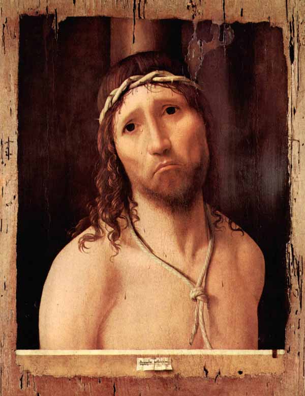 Antonello da Messina, Ecce Homo,1475, olio su tavola (rovere?), 48,5 × 38 cm (la parte dipinta 43 x 32,4 cm), Collegio Alberoni, Piacenza - Crediti fotografici: ©2018. Foto Scala, Firenze