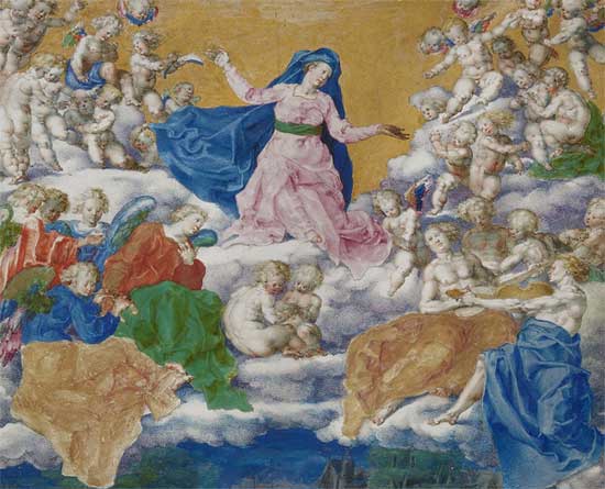 Cesare Franchi detto il Pollino, Assunzione della Vergine (particolare), ultimo quarto del XVI secolo, miniatura su pergamena, Galleria Nazionale dell’Umbria, Perugia 